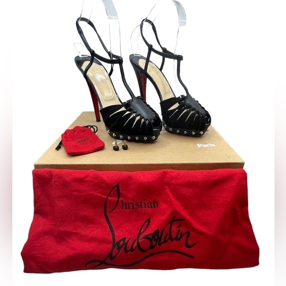 CHRISTIAN LOUBOUTIN Zigounette 140 Spike Accent T-Strap Heels Size 38EU 8US - Picture 2 of 16